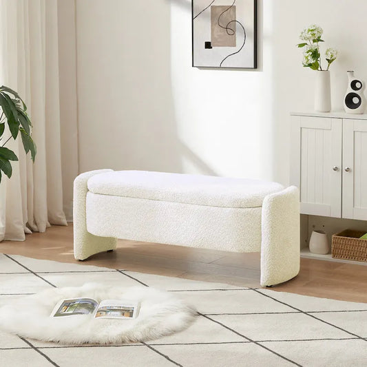 Ottoman 3D Lamb Fleece Fabric Storage Bench w/ Large Storage Space
