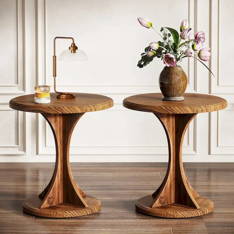 Round End Side Table for Living Room, Wood Small Sofa Chair Side Table, Easy Assembly